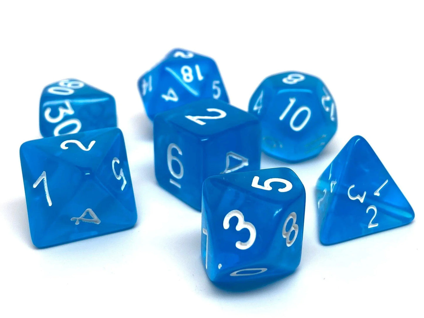 Easy Roller 7 pc Plastic Dice Set - Blue Translucent