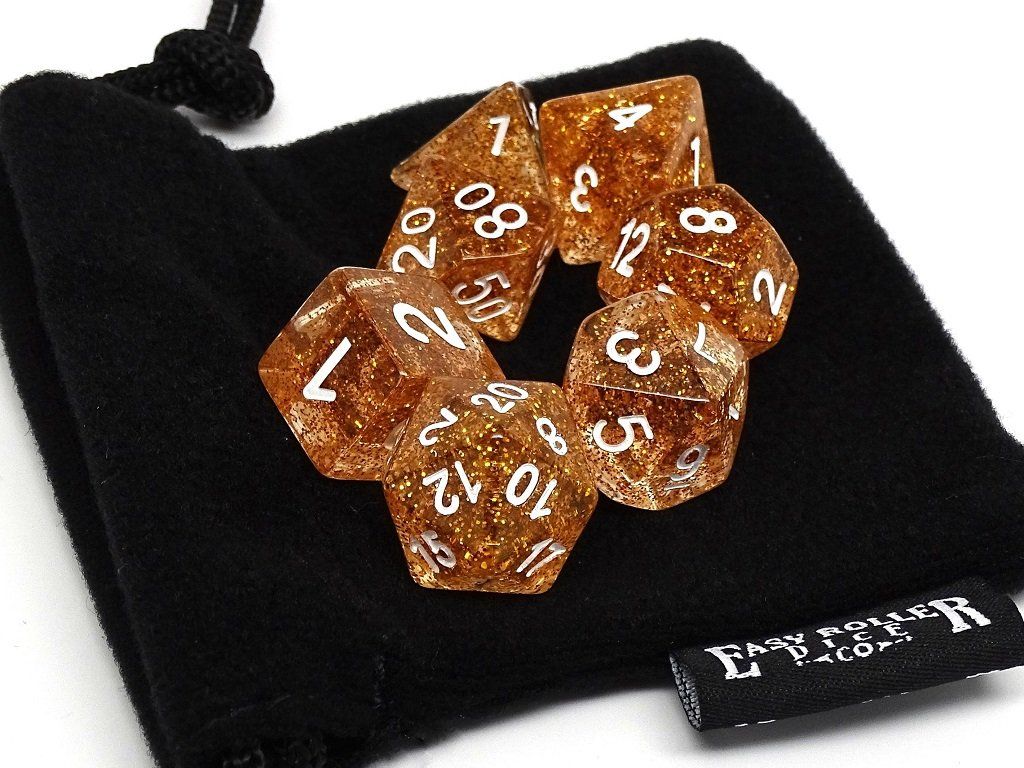 Easy Roller 7 pc Plastic Dice Set - Gold Sparkle