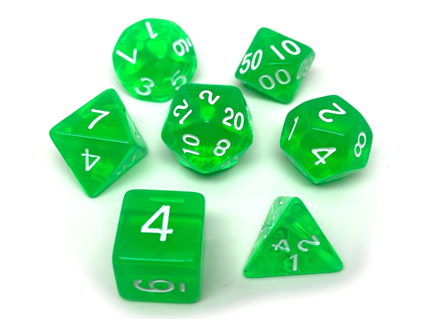 Easy Roller 7 pc Plastic Dice Set - Green Translucent