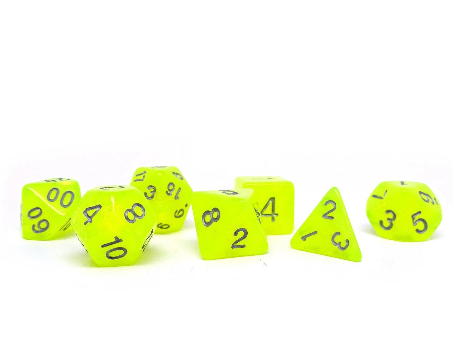 Easy Roller 7 pc Plastic Dice Set - Neon Yellow