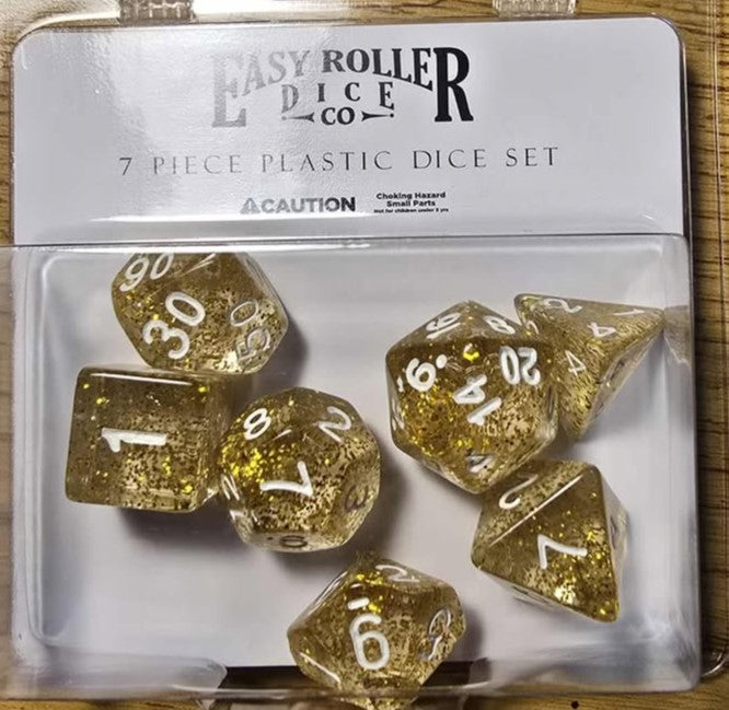 Easy Roller 7 pc Plastic Dice Set - Gold Sparkle