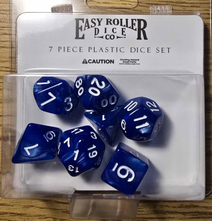 Easy Roller 7 pc Plastic Dice Set - Blue Marble