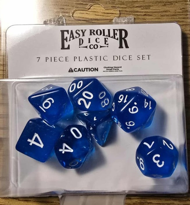 Easy Roller 7 pc Plastic Dice Set - Blue Translucent