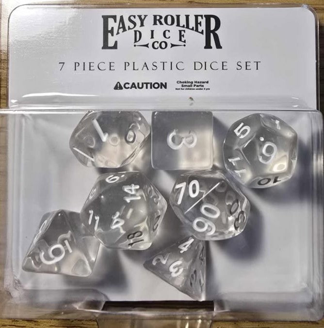 Easy Roller 7 pc Plastic Dice Set - Clear Translucent