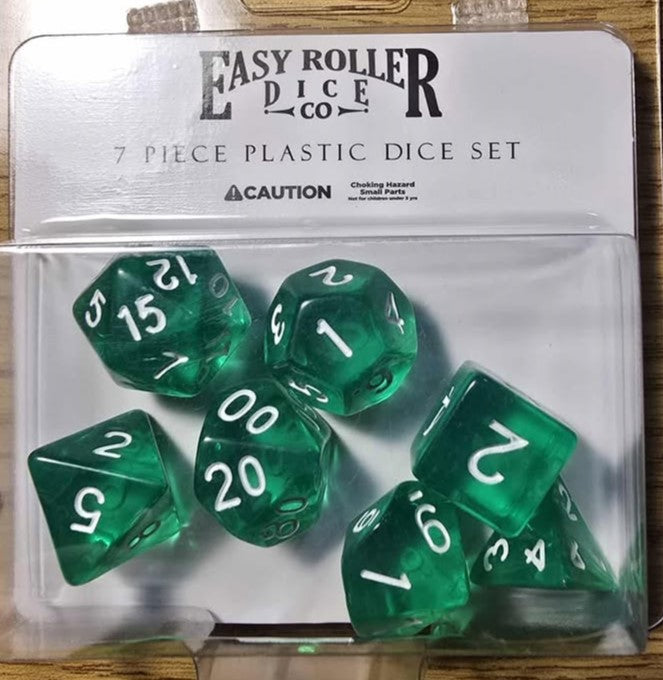 Easy Roller 7 pc Plastic Dice Set - Green Translucent