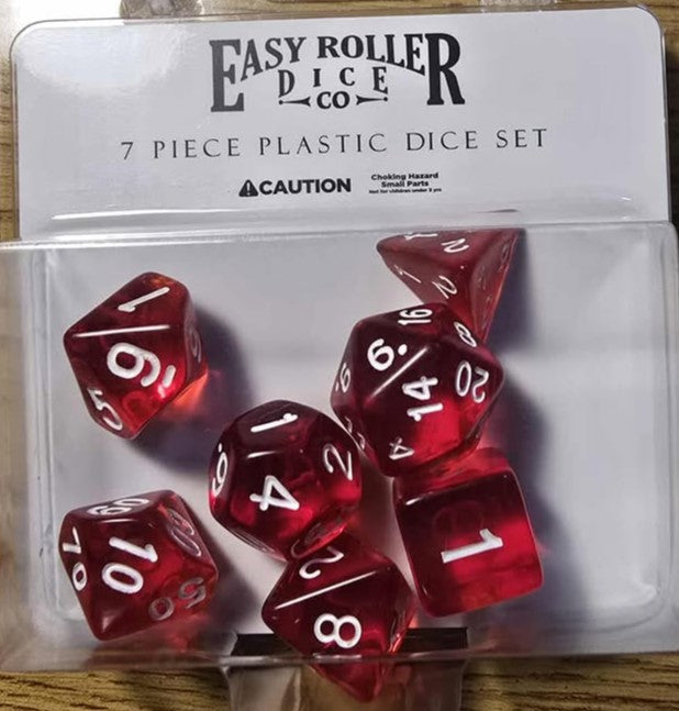 Easy Roller 7 pc Plastic Dice Set - Red Translucent