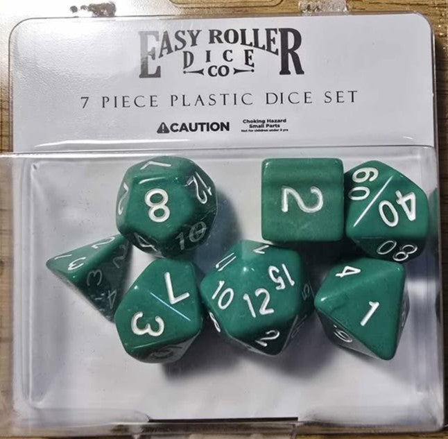 Easy Roller 7 pc Plastic Dice Set - Green Opaque