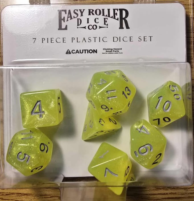 Easy Roller 7 pc Plastic Dice Set - Neon Yellow
