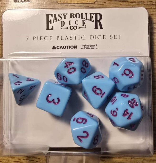 Easy Roller 7 pc Plastic Dice Set - Powder Blue Opaque